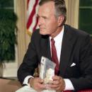 George H. W. Bush holds up a bag of crack cocaine during his Address to the Nation on National Drug Control Strategy