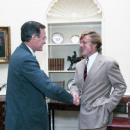 President George H. W. Bush visits with Robert Redford